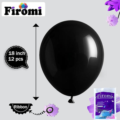 Firomi Black Balloons 18-inch 12 Pack Large Thicken Helium | Big Black Latex - Image 2