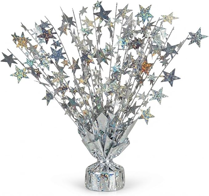 PMU 12 Pack Bursting Star Metallic Foil Spray Centerpiece- Silver Prismatic by PMU