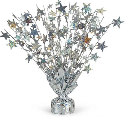 PMU 12 Pack Bursting Star Metallic Foil Spray Centerpiece- Silver Prismatic by PMU