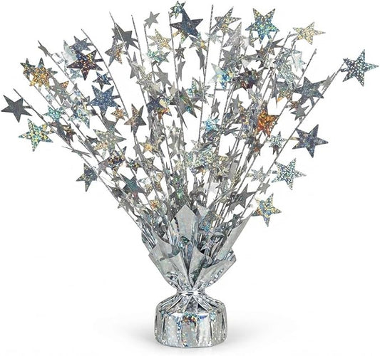 PMU 12 Pack Bursting Star Metallic Foil Spray Centerpiece- Silver Prismatic by PMU