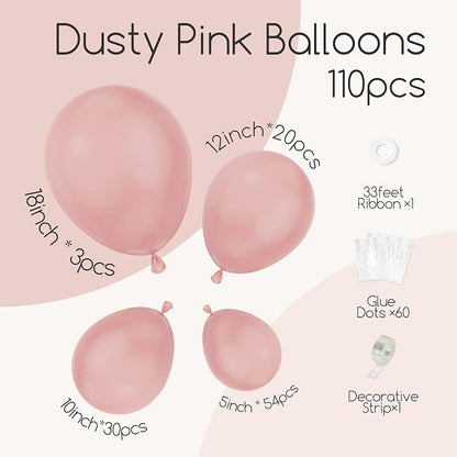 Awenztech 110pcs Dusty Pink Balloon Arch Garland Kit 18 12 10 5 inch | Wedding - Image 2