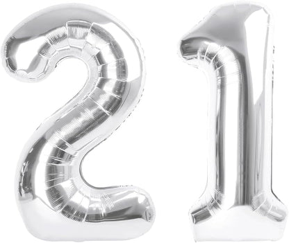 Number Balloons 21 Balloon 40 inch Silver by Enyeopd