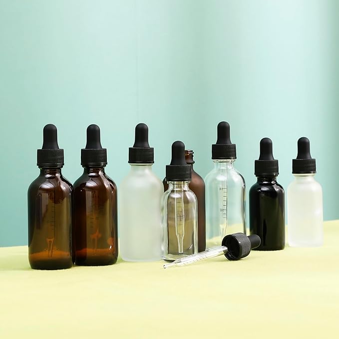 48 Pack, 2oz Glass Dropper Bottle, Preety Texture Tincture Bottles with Precise Scales Eye Droppe, for All Kinds Of Mixed Liquids,Leak-Proof Design for Easy Travel (Clear Frosted)