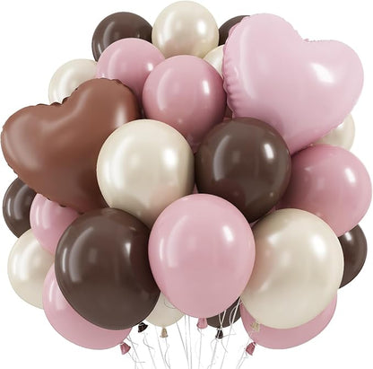 Pink Brown Balloons Heart Balloon Double Stuff Pearl Beige Dusty Blush Pink by Jobkoo