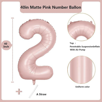 40 inch Pink Number Balloon Light Pink 2 Balloon Matte Pink Number 2 Balloon - Image 2