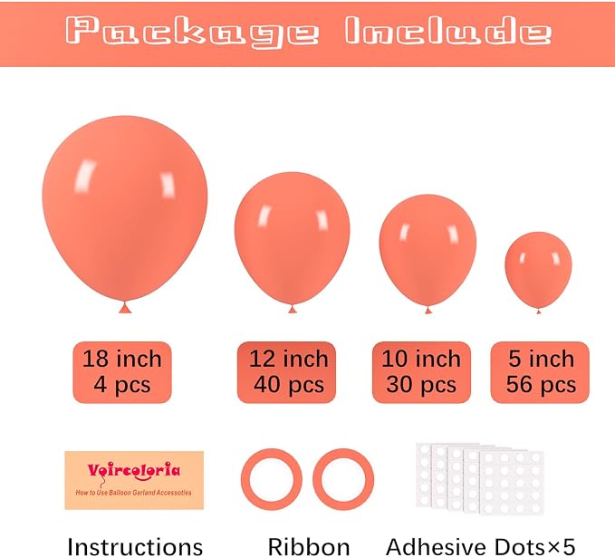 Voircoloria 130pcs Coral Red Balloons Garland Arch Kit, 18 12 10 5 Inch | - Image 2