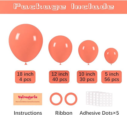 Voircoloria 130pcs Coral Red Balloons Garland Arch Kit, 18 12 10 5 Inch | - Image 2