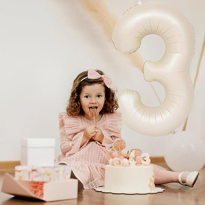 40 inch Cream White Number Balloon Giant Foil Helium Balloons Beige Number 3 - Image 3