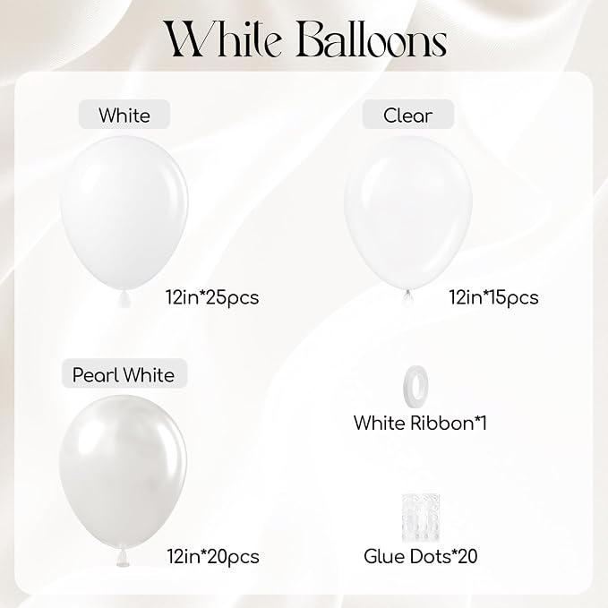 60pcs White Balloons with Clear Pearl White Balloons - Image 3