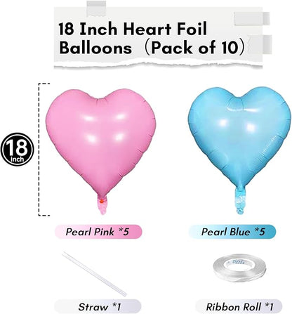 Pink Blue Heart Balloons, 18 Inch Pastel Blue Pink Foil Heart Balloons Pearl - Image 2