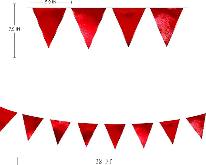 Red Party Decorations Triangle Pennant Banner Flag Dark Red Metallic Fabric - Image 2