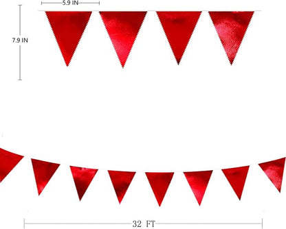 Red Party Decorations Triangle Pennant Banner Flag Dark Red Metallic Fabric - Image 2