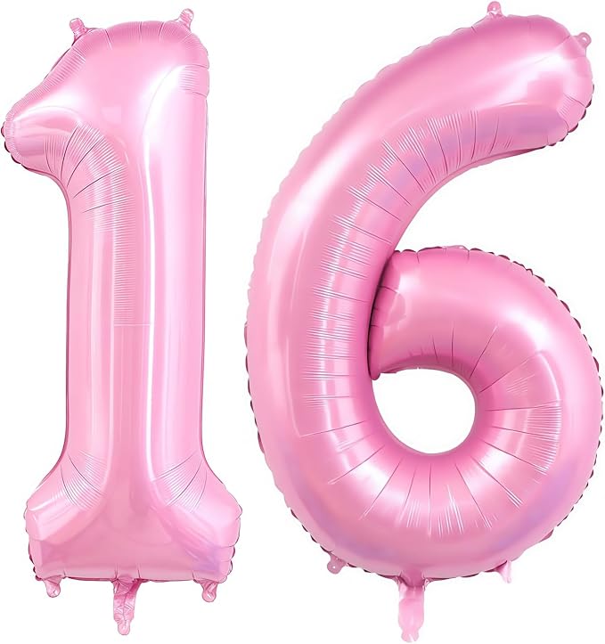 Pastel Pink 16 Balloon Number, 40 Inch Light Pink 16 Balloons Large Helium Foil by BBPOOL