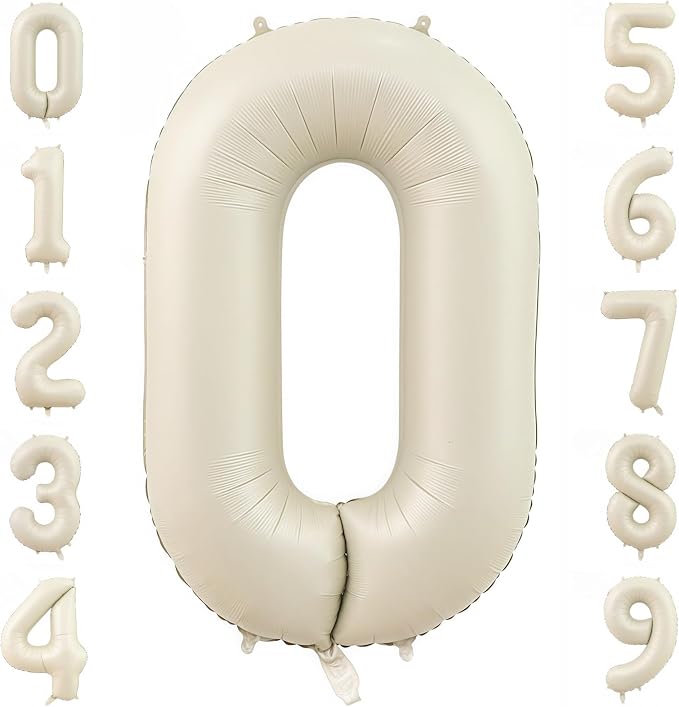 Cream Number 0 Balloons, 40 Inch 0 Balloons Giant Helium Foil Mylar Beige 0 by BBPOOL