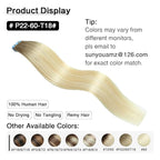 SUYYA Tape in Hair Extensions Human Hair Balayage Ash Blonde to Medium Blonde and Platinum Blonde 18 Inch 50g/pack 20pcs Straight Seamless Skin Weft Tape in Real Hair Extensions(18inch #P22/60/T18)