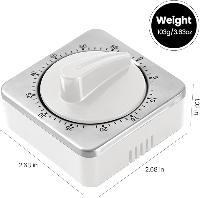 Kitchen Timers for Cooking, Chef Cooking Timer Clock with Loud Alarm,100% Mechanical Desk Timer - No Batteries Required - Magnetic Backing, Exquisite Stainless Steel Body - Countdown Reminder Magnetic