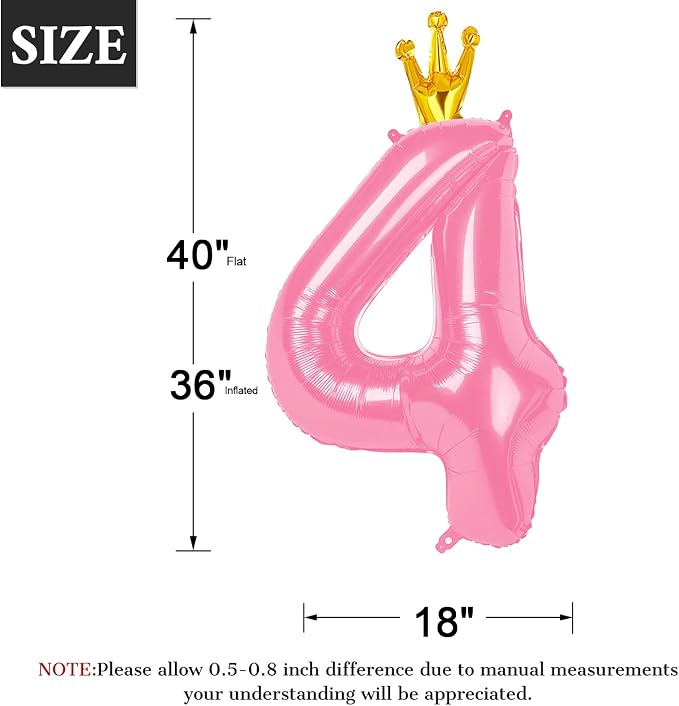 Pink Crown Number 4 Balloon 40 inch, Big Pink 4th Birthday Party Decorations | - Image 2