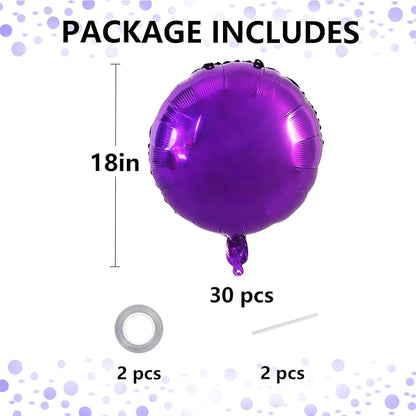 TONIFUL 30Pcs 18 Inch Large Purple Round Shape Foil Balloons Big Purple Circle - Image 2