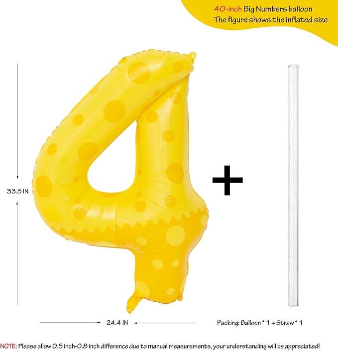 40in Yellow Polka Dot Number 4 Helium Foil Polyester Film Balloon Digital 4 | - Image 2