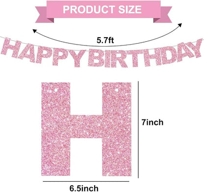 BEISHIDA Pre-Strung Glitter Pink Happy Birthday Banner Party Sign Decor | NO DIY - Image 2