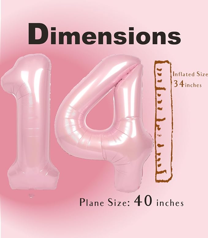 SUWEN 40 Inch Pink Large 14 Number Balloons Big Foil Helium Number Balloons 0-9 - Image 5