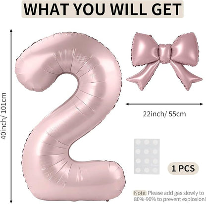 40 Inch Number 2 Balloon with Bow, Coquette Aesthetic Foil Balloon - Image 2