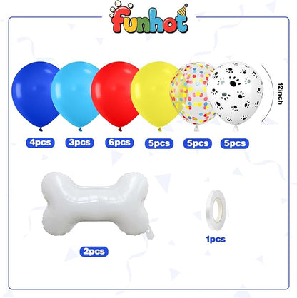 Paw Balloons, 12 Inch Red Yellow Blue and White Paw Print Colorful Confetti - Image 2