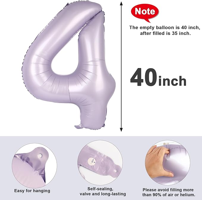 Number 4 Balloons 40 Inch for 4 14 Birthday Decorations, Cream Purple | Jumbo - Image 5