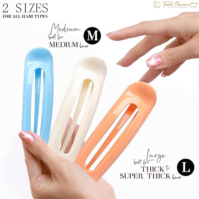 RC ROCHE 6 Pcs Flat Claw Hair Clips for Women Alligator French Barrette Long Thick Hair Duckbill Curved No Slip Grip Lay Flat Side Slide Firm Classic Styling, Large Pastel