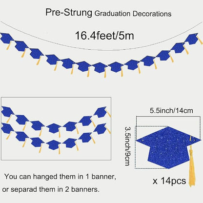 2026 Blue Glitter Graduation Decoration Hats Banners Garlands - Image 5