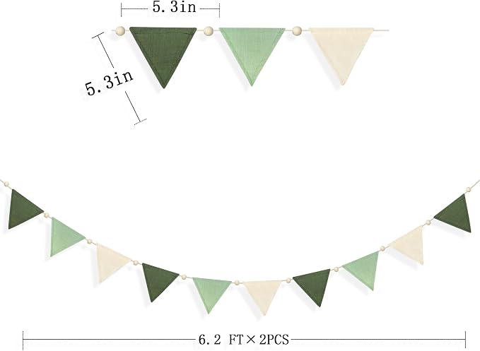 2 Sets of Sage Green Wood Beads Pennant Banner 20Pcs Flags Nursery Garland - Image 2