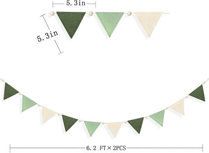 2 Sets of Sage Green Wood Beads Pennant Banner 20Pcs Flags Nursery Garland - Image 2