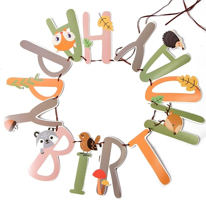SUNBEAUTY Woodland Party Decorations Woodland Happy Birthday Banner Forest - Image 4