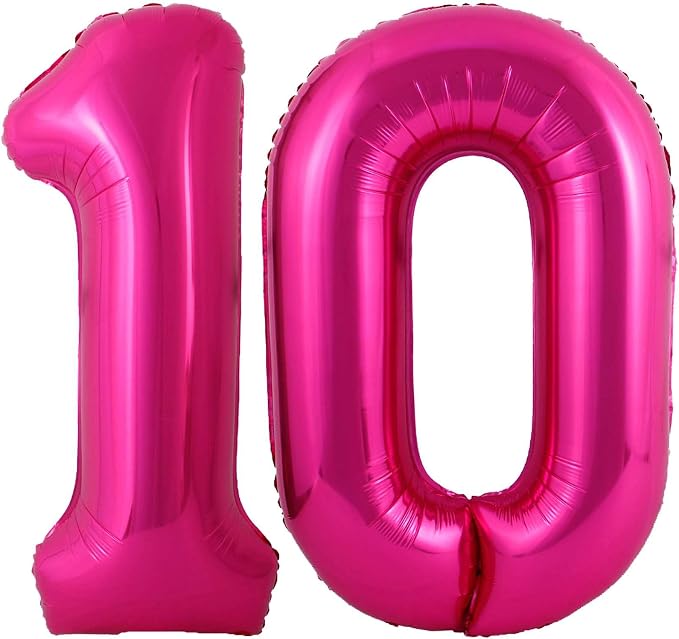 Hot Pink 10 Number Balloons, 40 Inch Giant Number 10 Balloons Foil Mylar Helium by Lovoir
