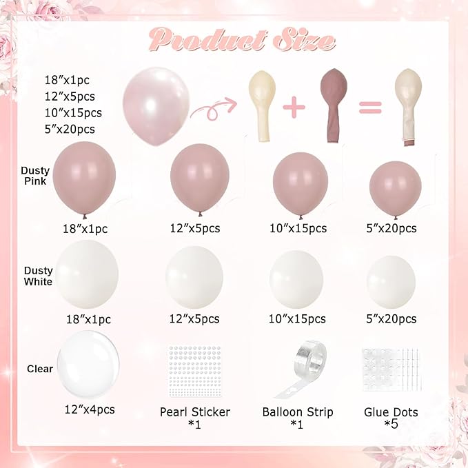 CROSSFINGERS Pearl Dusty Pink Balloon Garland Arch Kit Wedding Decorations | - Image 5