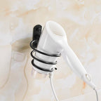 YWHWXB Hair Dryer Holder,Wall Mounted Spiral Hair Dryer Shelf,Bathroom Stainless Steel Hair Dryer Bracket,Self-Adhesive Hair Dryer Storage Rack (Black)