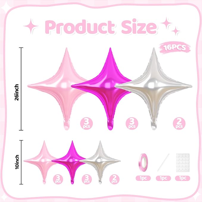 Pink Silver Star Balloons, 26 Inch and 10 Inch Pink Stars Shaped Balloon - Image 2