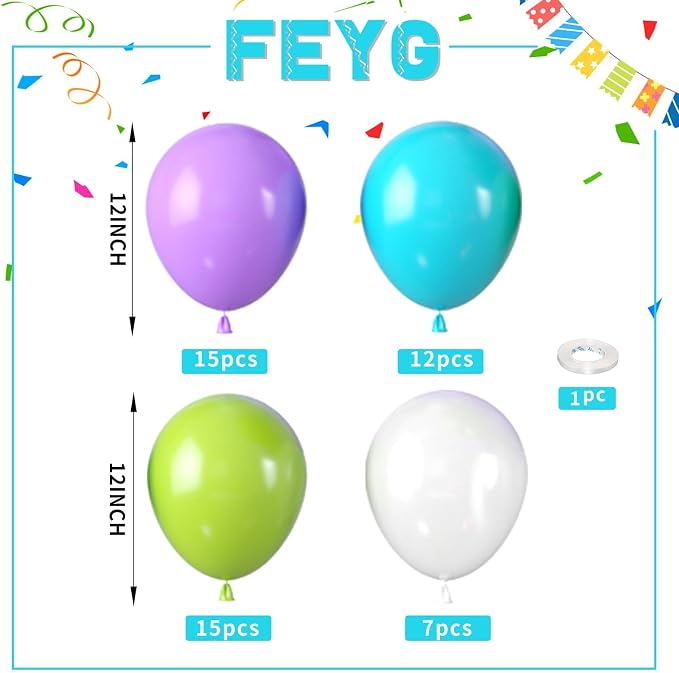 Blue Green and Purple Balloons, Balloon 50PCS 12 Inch Fruit Green Teal Blue - Image 2