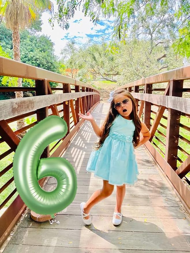 6 Balloon Numbers Birthday Decorations, 40In Sage-Green Balloons - Image 4