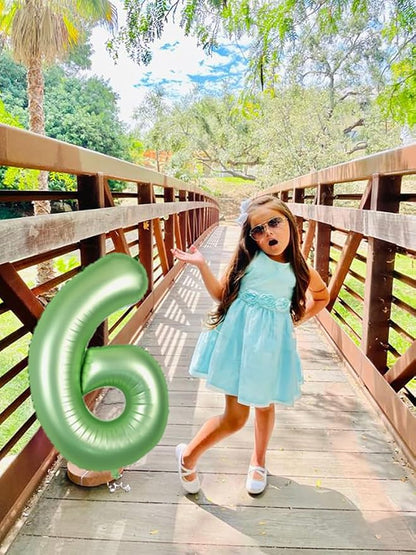 6 Balloon Numbers Birthday Decorations, 40In Sage-Green Balloons - Image 4