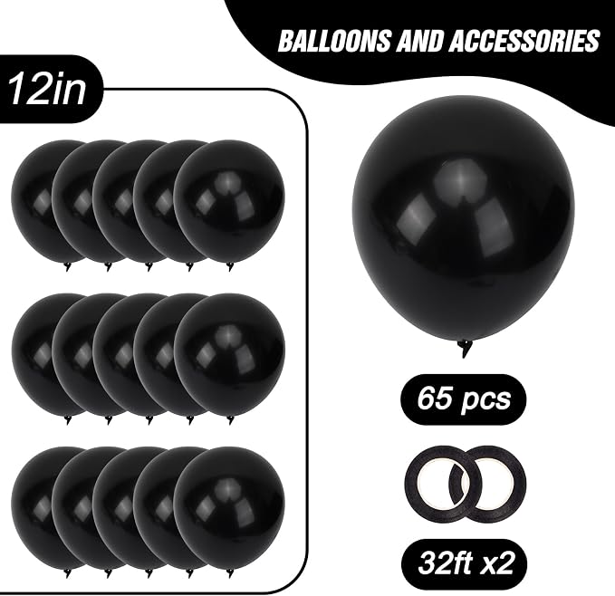 RUBFAC Black Balloons, Party Balloon 12 Inch - Image 2