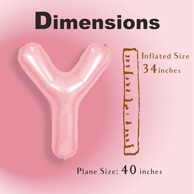 SUWEN 40 Inch Pink Large Y Letter Balloons Big Foil Helium A-Z | Jumbo Mylar - Image 2