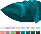 Lirex Satin Pillowcase for Hair and Skin, Super Soft and Cooling Similar to Silk, 2 Pack Queen Size 20"X 30" Pillow Cases with Envelope Closure, Gifts for Women Men, Peacock Blue