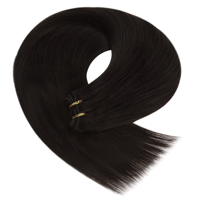 YoungSee 125G Sew in Hair Extensions Real Human Hair Darkest Brown Hand Tied Weft Hair Extensions Human Hair Dark Brown Human Hair Extensions Sew in 22Inch