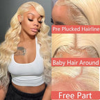 613 Blonde Human Hair Wigs 13X6 HD Transparent Lace Front Body Wave Wigs with Baby Hair for Black Women Pre Plucked Brazilian Virgin Hair Wig 180% Density 22 Inch