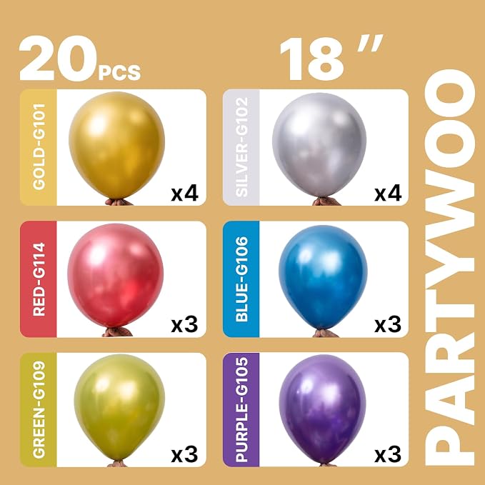 PartyWoo Metallic Balloons 20pcs 18 Inch Metallic Blue Silver Gold Purple Pink - Image 6