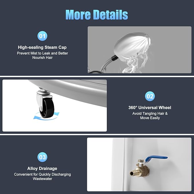 Standing Hair Steamer for Deep Conditioning, 7 in 1 Nano Ionic Steam Therapy, Pro Hair Care SPA Treatment w/Steam Caps, 8-Temp Adjustable for Hair Treatment, Coloring, Scalp Care - Salon & Home Use