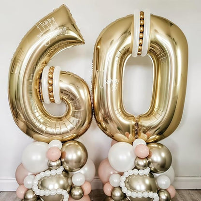 Champagne Gold 60 Balloon Number, 40 Inch Light Gold 60 Balloons Big Foil Mylar - Image 3