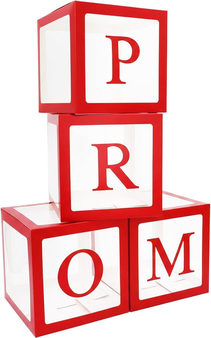 4 Pcs Prom Boxes with Letters 11.8 x 11.8 x 11.8 Inch Clear Prom Balloon Boxes by Trandraft