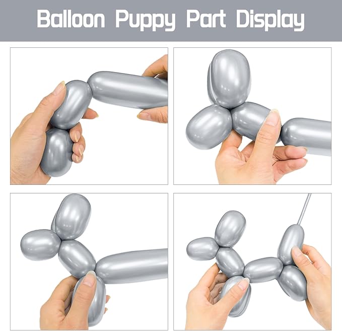 100Pcs 260 Balloons Metallic Silver Long Balloons - Image 4